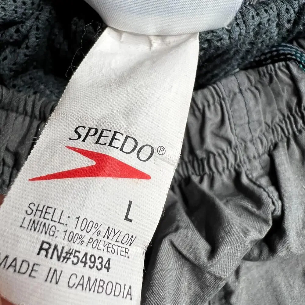 90s Vintage Speedo Swim Trunks Men’s Size L‎ Gray Nylon Mesh Lined Shorts
